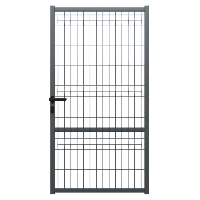 Metal gate pedestrianized mesh, PP202, right, steel, black (RAL 9005), 940 x 1800 mm