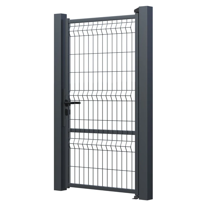 Metal gate pedestrianized mesh, PP202, right, steel, black (RAL 9005), 940 x 1800 mm