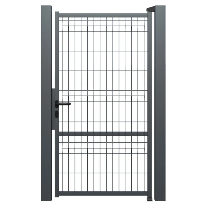 Metal gate pedestrianized mesh, PP202, right, steel, black (RAL 9005), 940 x 1800 mm