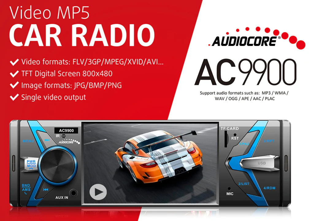 Car radio with Bluetooth, Handsfree, USB, Remote control, LCD screen, Power 4x50W