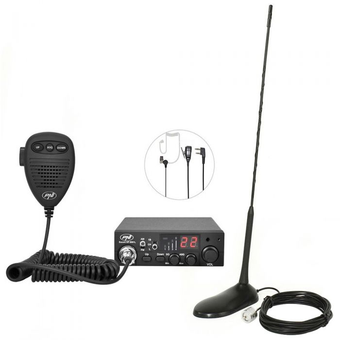 CB PNI Escort HP 8001 ASQ radio station kit + HS81 headphones + PNI Extra 45 CB antenna with magnet