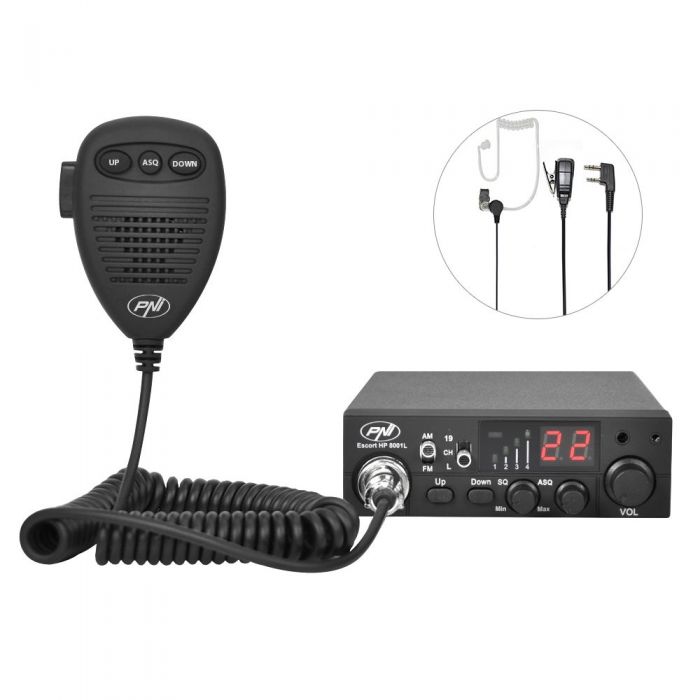 CB PNI Escort HP 8001 ASQ radio station kit + HS81 headphones + PNI Extra 45 CB antenna with magnet