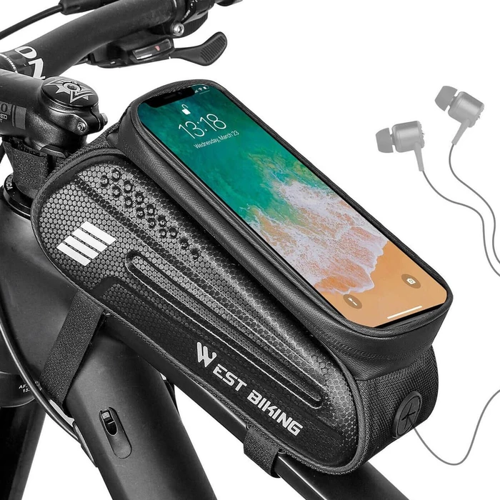 West Biking 707283R bicycle bag with phone support, frame  handlebar, black