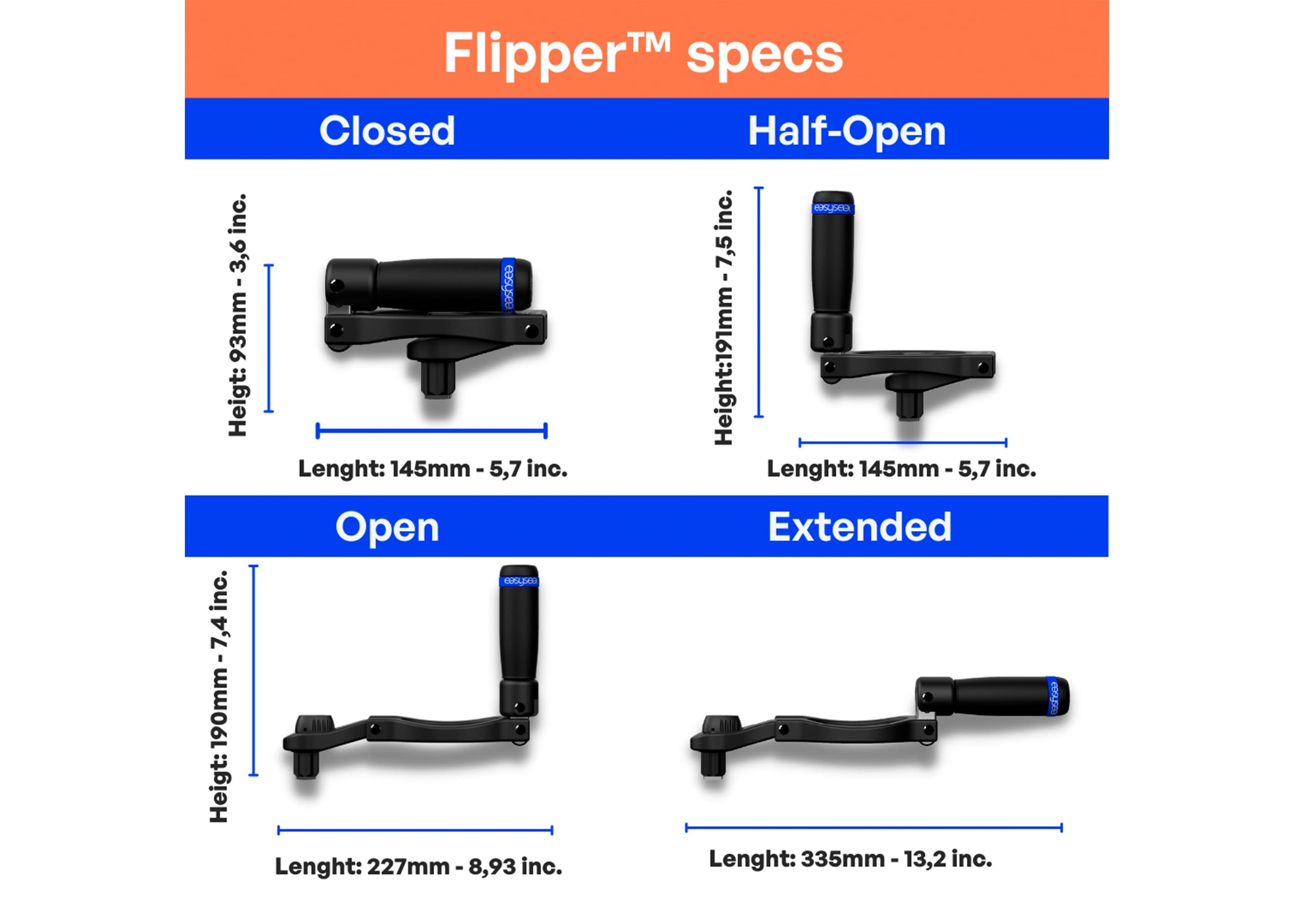 FLIPPER Foldable Winch Handle  300 mm  aluminium