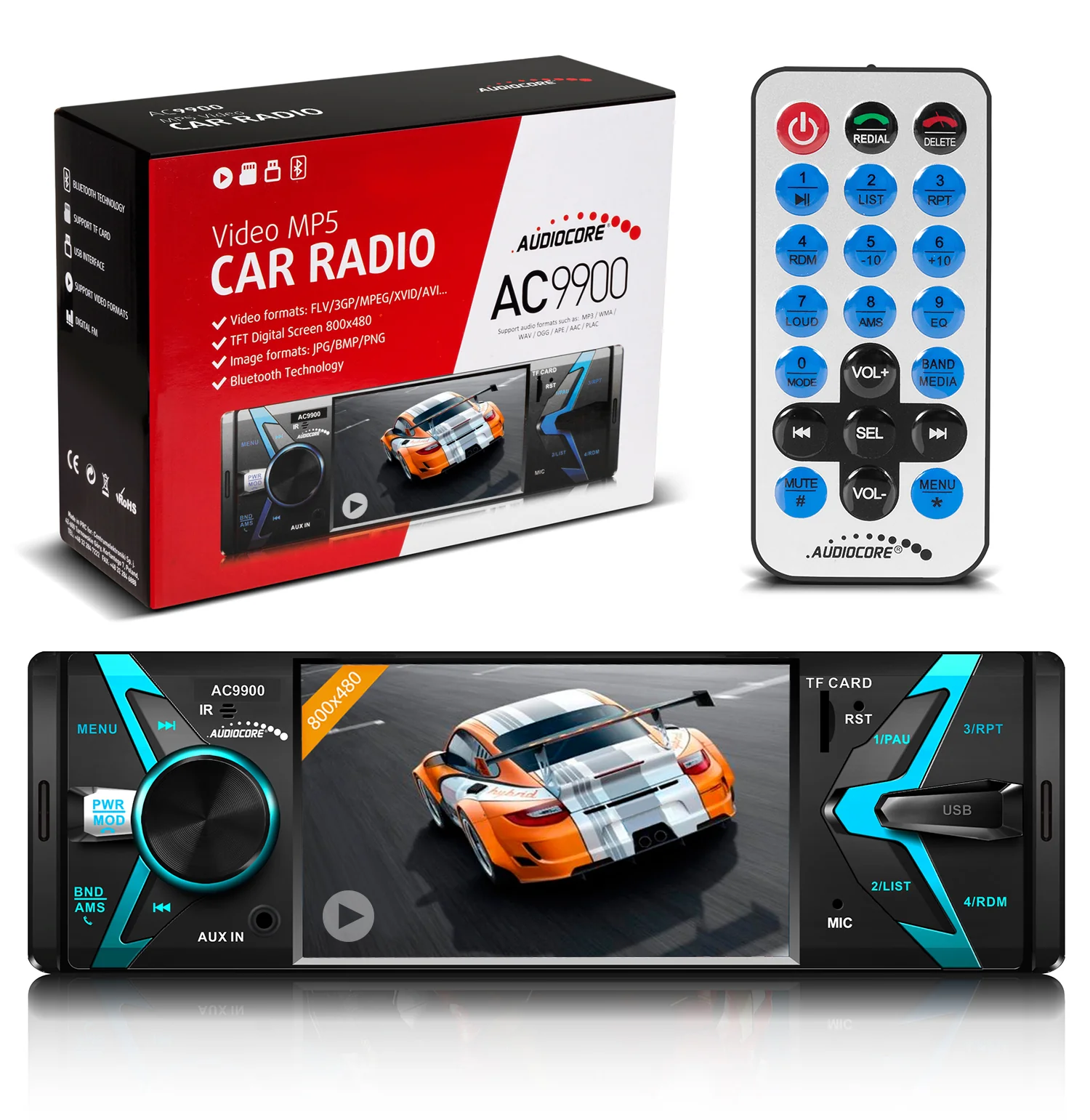 Car radio with Bluetooth, Handsfree, USB, Remote control, LCD screen, Power 4x50W